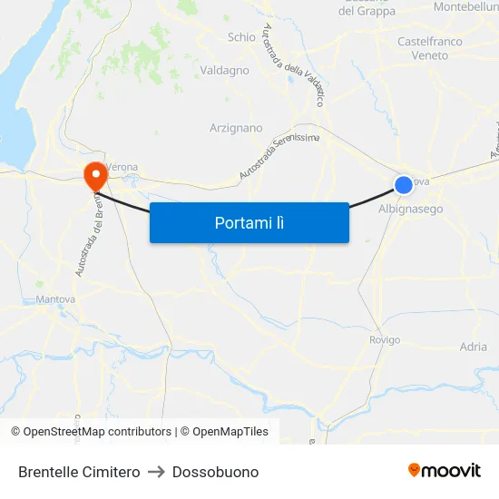 Brentelle Cimitero to Dossobuono map