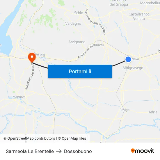 Sarmeola Le Brentelle to Dossobuono map