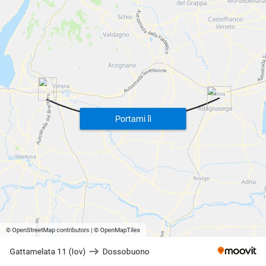 Gattamelata 11 (Iov) to Dossobuono map