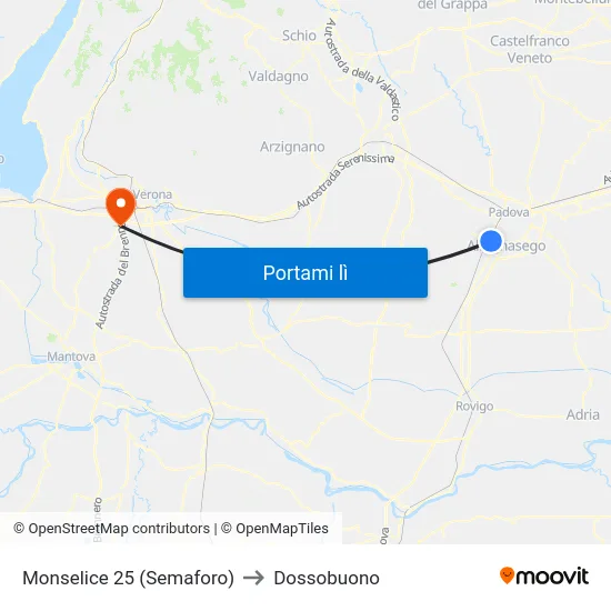 Monselice 25 (Semaforo) to Dossobuono map