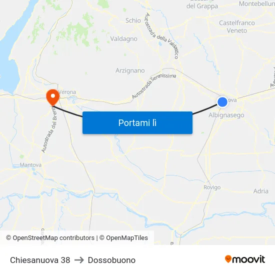 Chiesanuova 38 to Dossobuono map