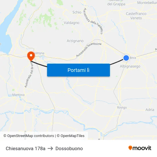 Chiesanuova 178a to Dossobuono map