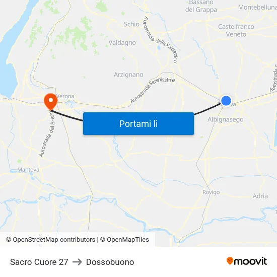 Sacro Cuore 27 to Dossobuono map