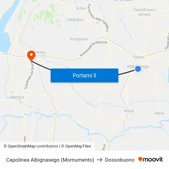 Capolinea  Albignasego (Momumento) to Dossobuono map