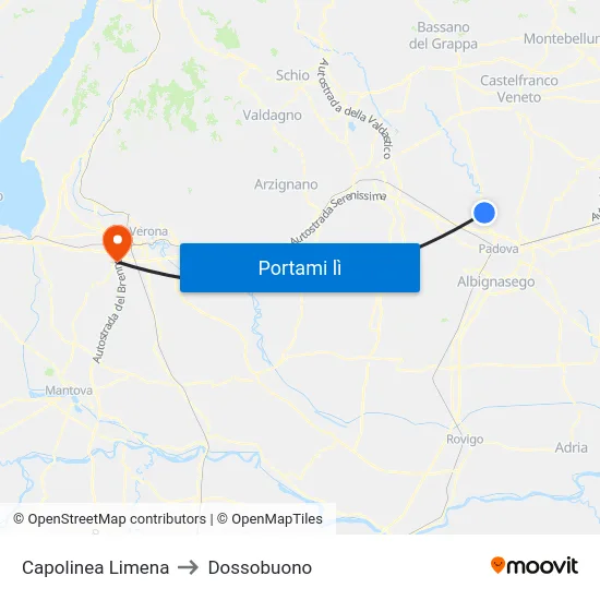 Capolinea Limena to Dossobuono map