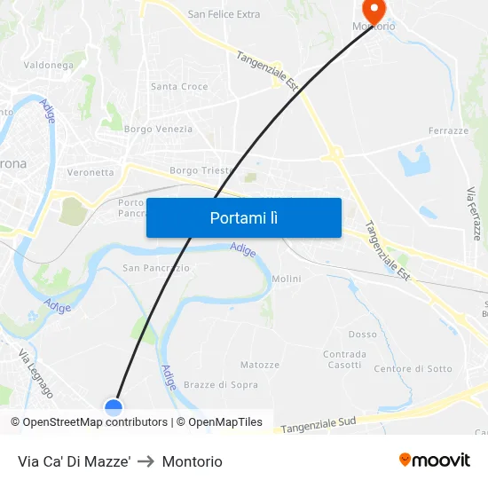 Via Ca' Di Mazze' to Montorio map
