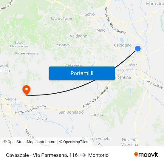 Cavazzale - Via Parmesana, 116 to Montorio map