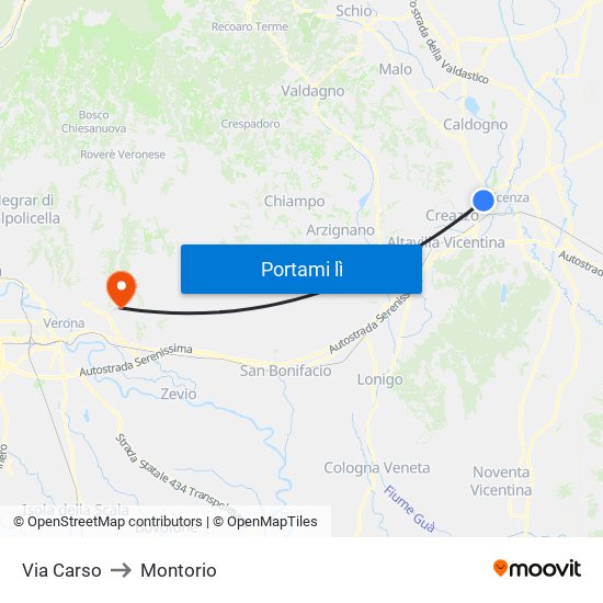 Via Carso to Montorio map