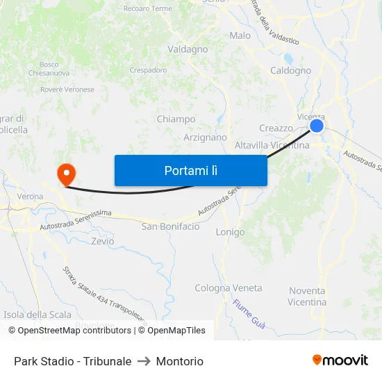 Park Stadio - Tribunale to Montorio map