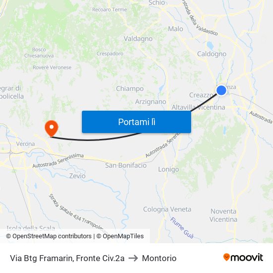 Via Btg Framarin, Fronte Civ.2a to Montorio map