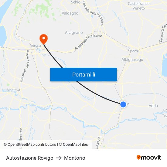 Autostazione Rovigo to Montorio map