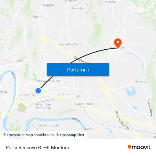 Porta Vescovo B to Montorio map