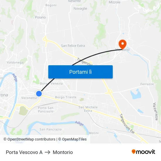 Porta Vescovo A to Montorio map