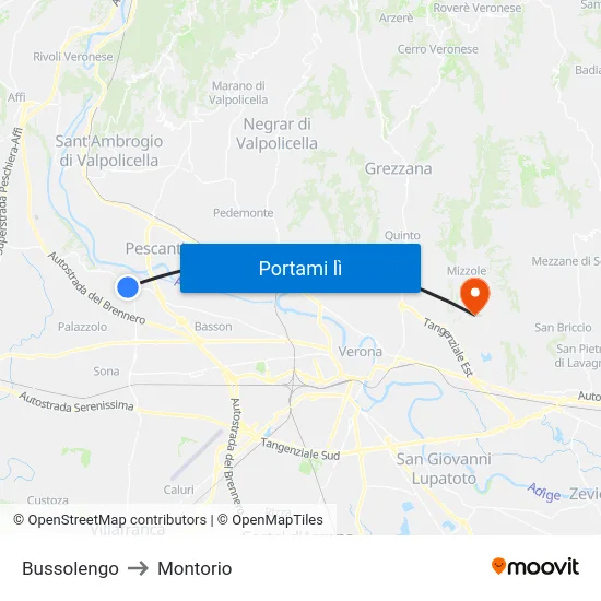 Bussolengo to Montorio map