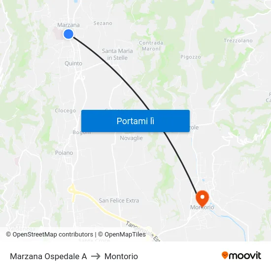 Marzana Ospedale A to Montorio map