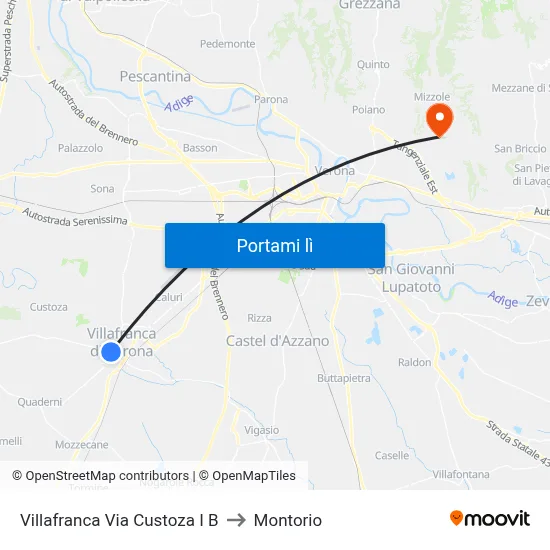 Villafranca Via Custoza I B to Montorio map
