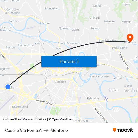 Caselle Via Roma A to Montorio map