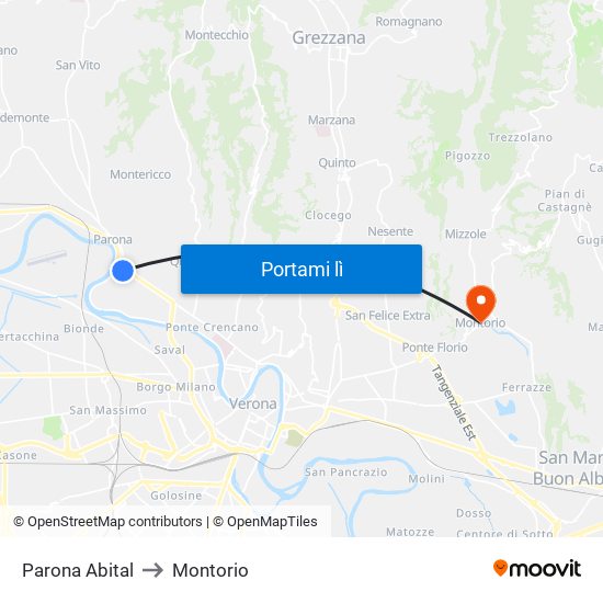 Parona Abital to Montorio map