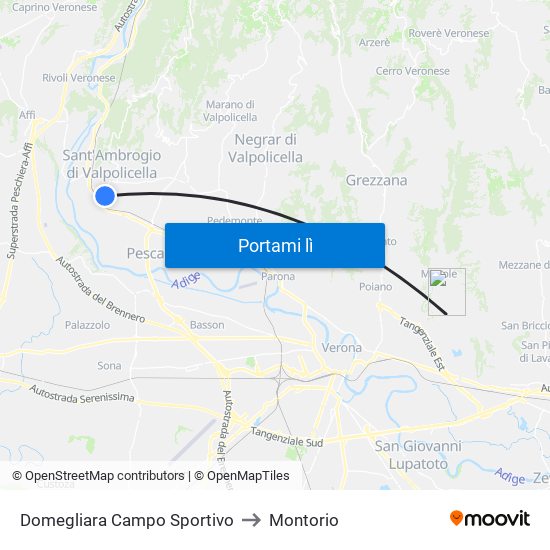 Domegliara Campo Sportivo to Montorio map