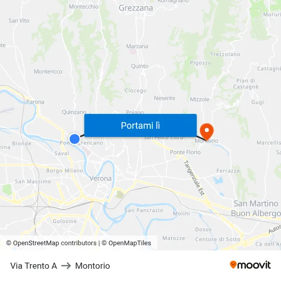 Via Trento A to Montorio map