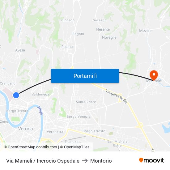 Via Mameli / Incrocio Ospedale to Montorio map