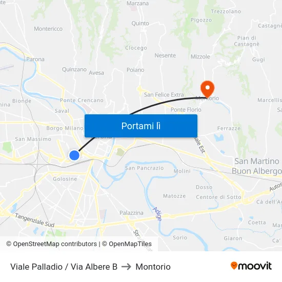 Viale Palladio / Via Albere B to Montorio map