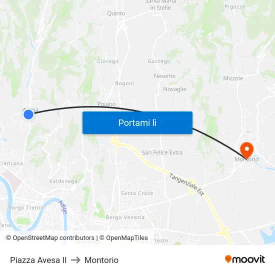 Piazza Avesa II to Montorio map