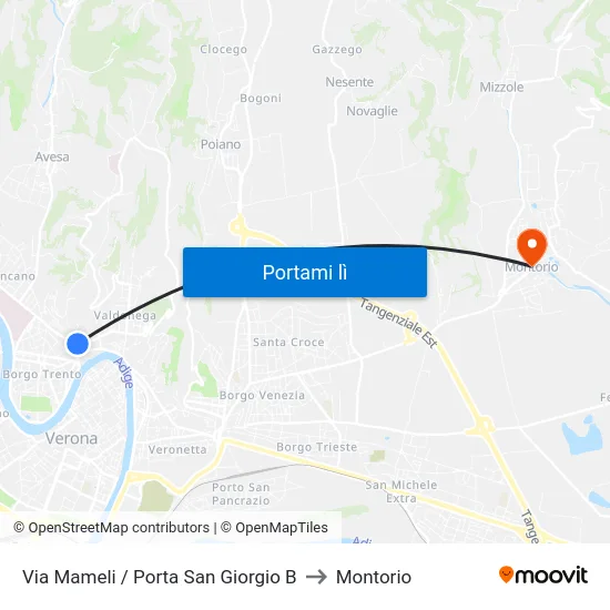 Via Mameli / Porta San Giorgio B to Montorio map