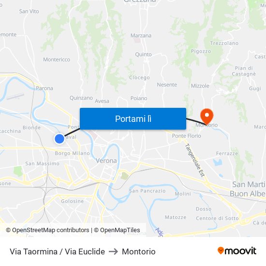 Via Taormina / Via Euclide to Montorio map