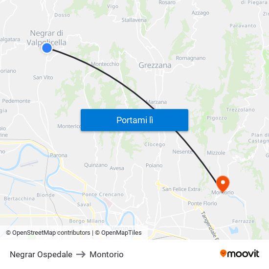 Negrar Ospedale to Montorio map