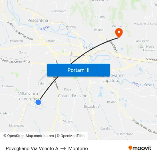 Povegliano Via Veneto A to Montorio map