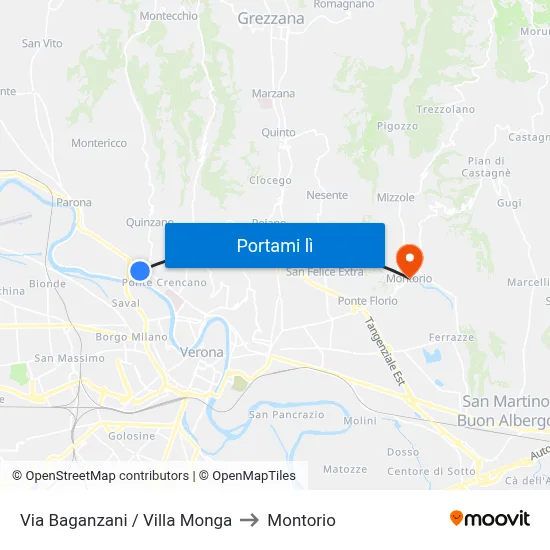 Via Baganzani / Villa Monga to Montorio map