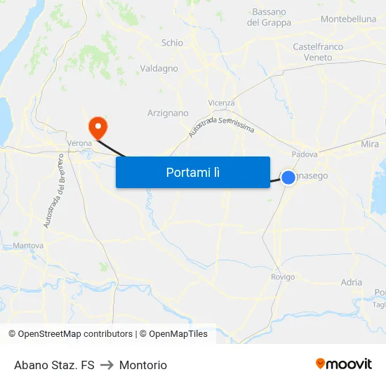 Abano Staz. FS to Montorio map