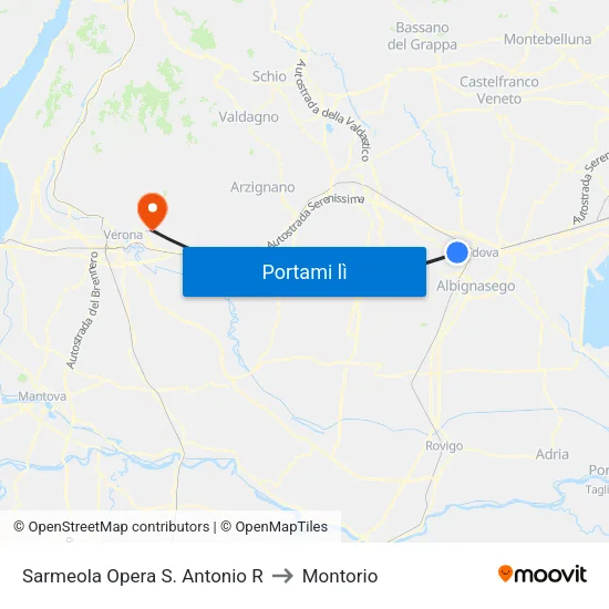Sarmeola Opera S. Antonio R to Montorio map
