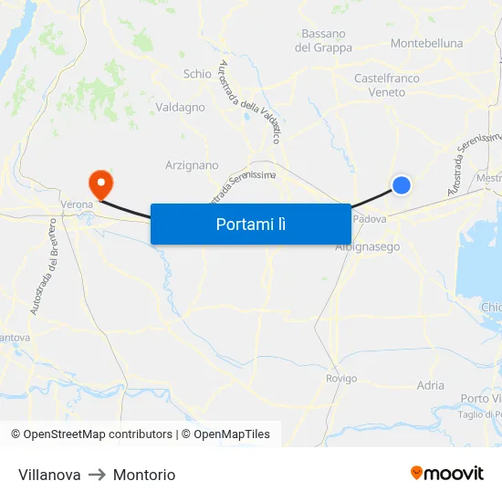 Villanova to Montorio map