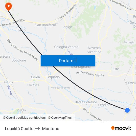 Località Coatte to Montorio map