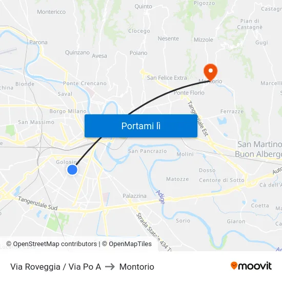 Via Roveggia / Via Po A to Montorio map