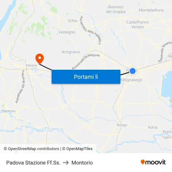 Padova Stazione Ff.Ss. to Montorio map