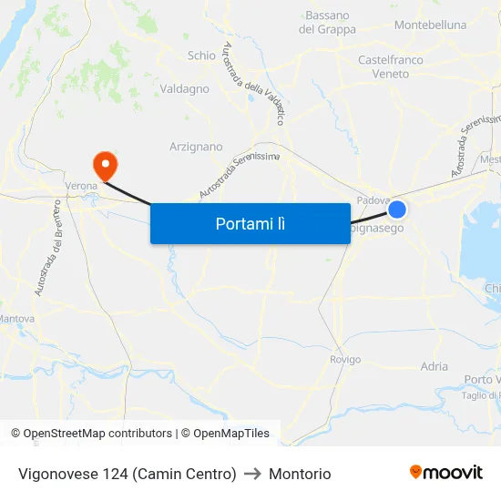 Vigonovese 124 (Camin Centro) to Montorio map