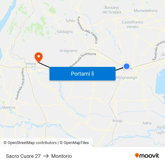Sacro Cuore 27 to Montorio map