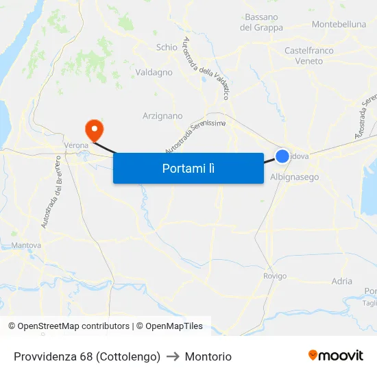 Provvidenza 68 (Cottolengo) to Montorio map