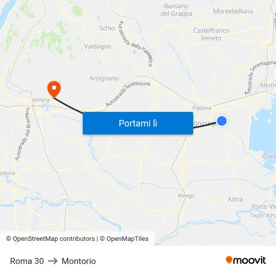 Roma 30 to Montorio map