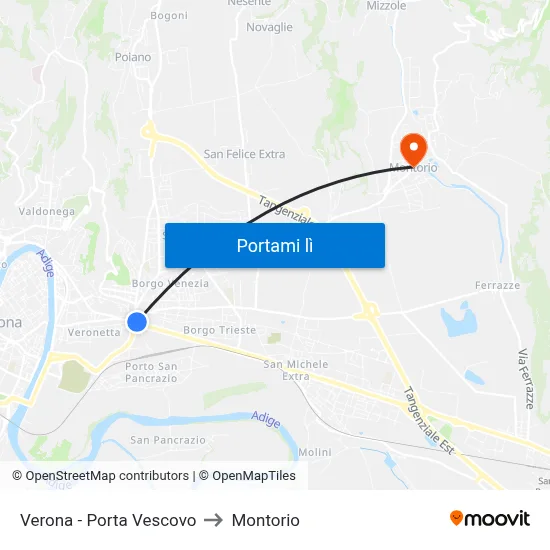 Verona - Porta Vescovo to Montorio map