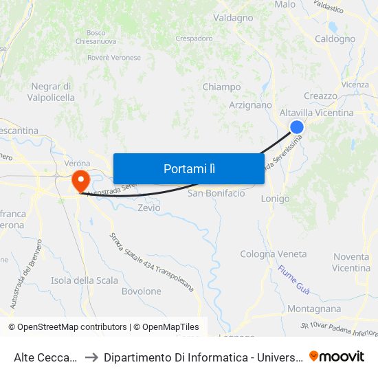 Alte Ceccato Ftv to Dipartimento Di Informatica - Università Di Verona map