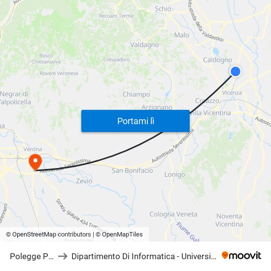 Polegge Panna to Dipartimento Di Informatica - Università Di Verona map