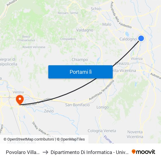 Povolaro Villa Patrizia to Dipartimento Di Informatica - Università Di Verona map