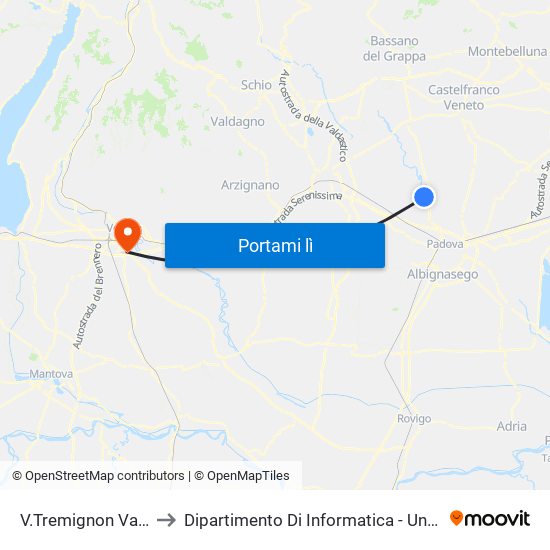 V.Tremignon Vaccarino R to Dipartimento Di Informatica - Università Di Verona map