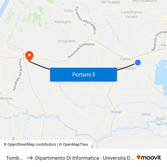 Tombelle to Dipartimento Di Informatica - Università Di Verona map