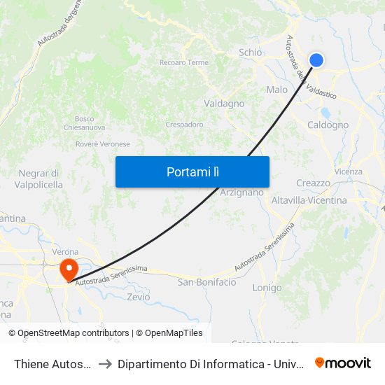 Thiene Autostazione to Dipartimento Di Informatica - Università Di Verona map