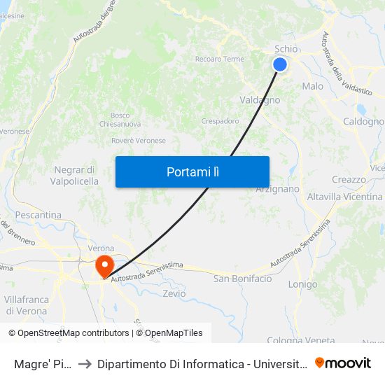 Magre' Pineta to Dipartimento Di Informatica - Università Di Verona map